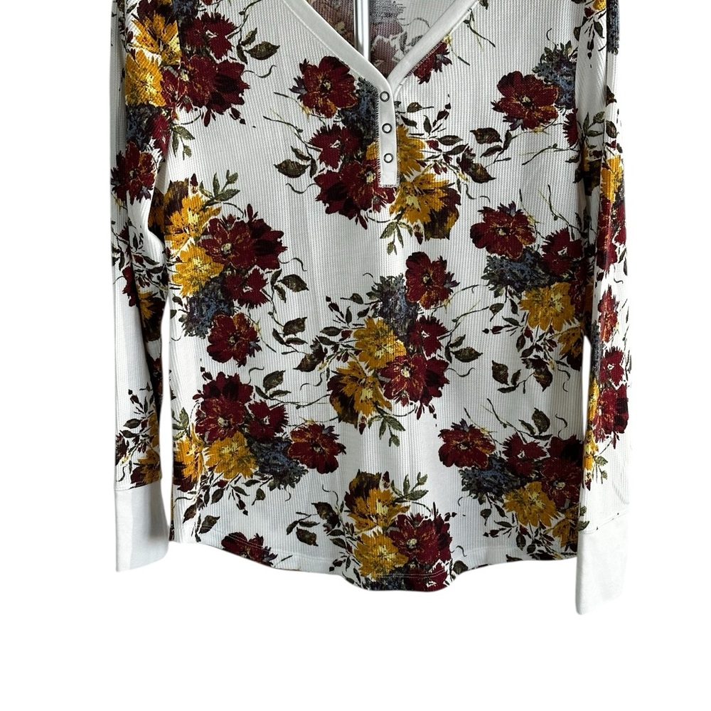 Time and Tru Floral Long Sleeve Top - Burgundy, Yellow, White, Termal boho SZ XL